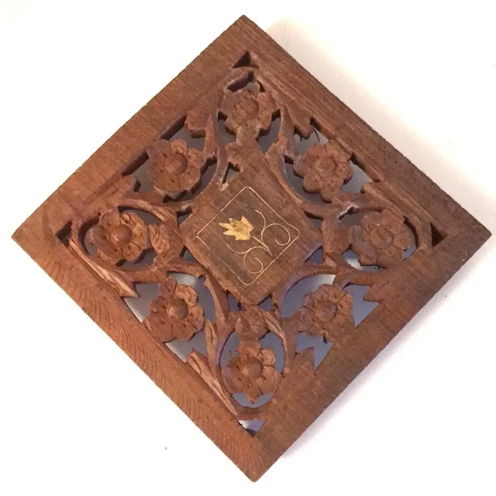 Vintage wooden handcrafted carved book holder tray